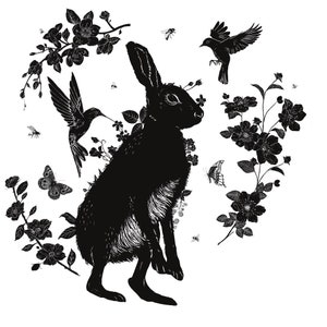 Into the Wild - Art print, wall art, hare, wildlife art, black and white A4, A3