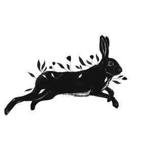Running Wild - Art mural, impression noir et blanc, lièvre, lapin, art animalier, A4, A3,