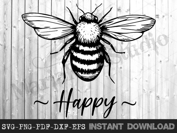 Download Free Bee Happy Svg Cutting Files Dxfpng Pdf Eps Transparent Etsy SVG Cut Files