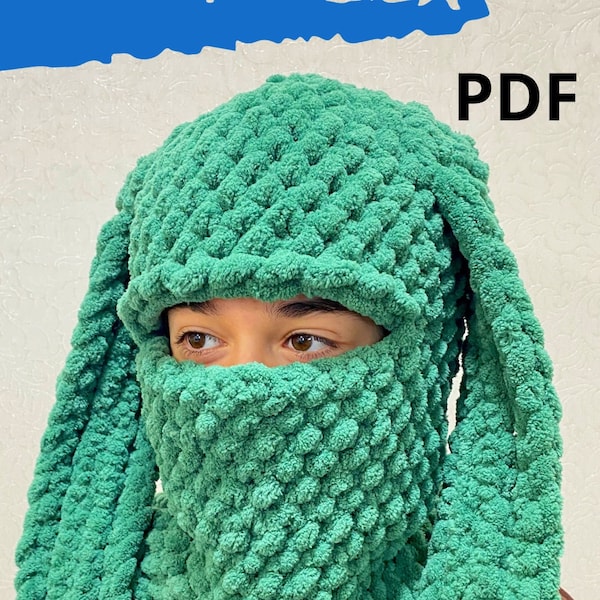 Balaclava pattern PDF bunny with ears knit fingers hat Balaklava seamless pattern