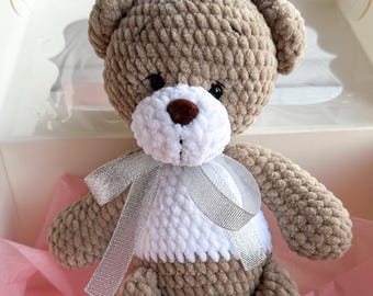 Crochet teddy bear, Amigurumi bear toy plushie, Gift Idea for baby shower boy girl