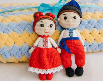 Crochet Ukrainian couple dolls, Ukrainian girl cossack, Ukrainian symbol, Ukrainian souvenir, Housewarming Gift