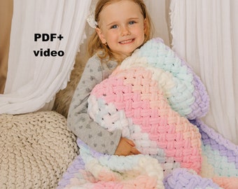 Pattern PDF Rainbow baby blanket Knit fingers chunky knit blanket size for the whole family