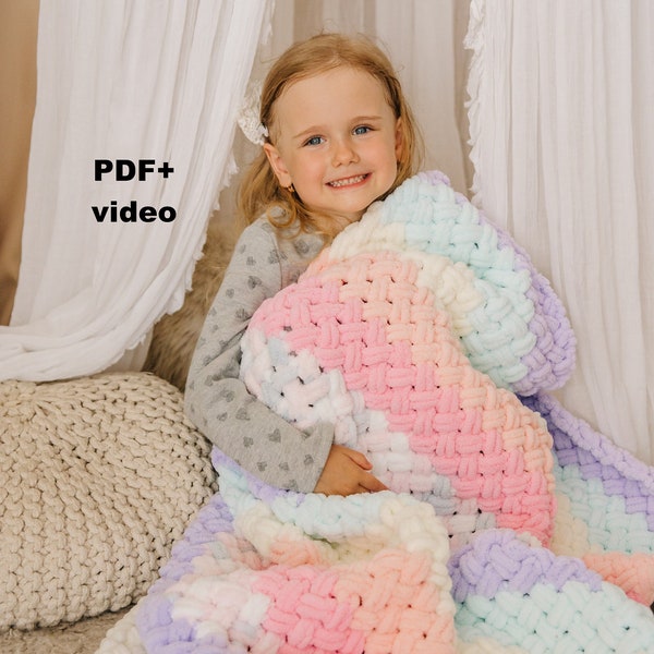 Pattern PDF Rainbow baby blanket Knit fingers chunky knit blanket size for the whole family