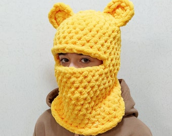 Bear balaclava Knit Warm hat Custom Balaklava Womens Funny Balaclava teenager Plushie Ski mask