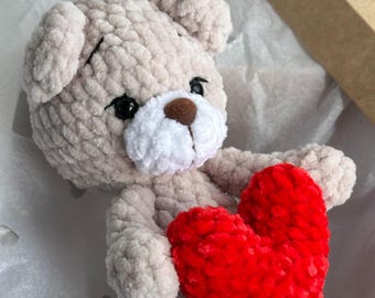 Crochet teddy LOVE bear heart, Amigurumi bear toy plushie, Gift Idea For Your Loved One