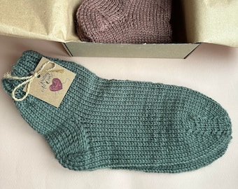 Handgestrickte Wollsocken, warme Damensocken, Geschenk für Mutter Oma Weihnachten, Hausfrauen Stricksocken