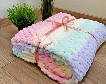 Rainbow Baby Blanket, Crochet Baby Blanket, Knit Plush Plaid, Rainbow Baby Quilt, pregnancy gift expect parent