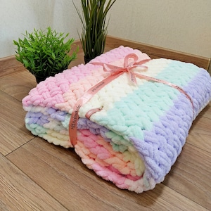 Rainbow Baby Blanket, Crochet Baby Blanket, Knit Plush Plaid, Rainbow Baby Quilt, pregnancy gift expect parent