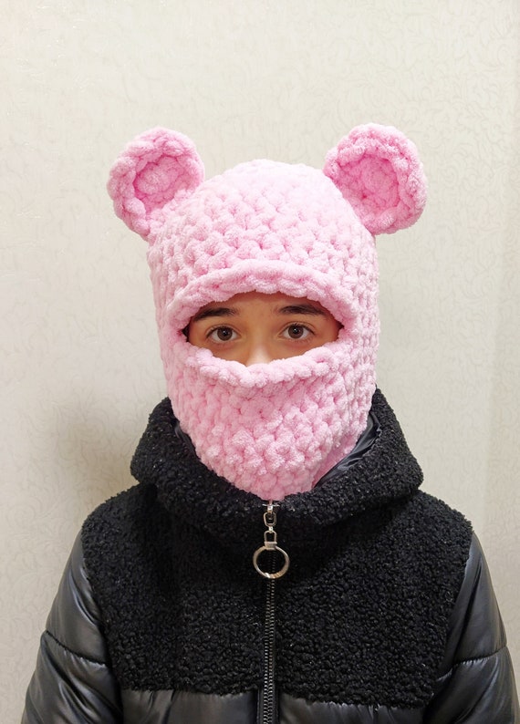 Balaclava Knit Hood Bear Animal Custom Balaklava Pink Funny