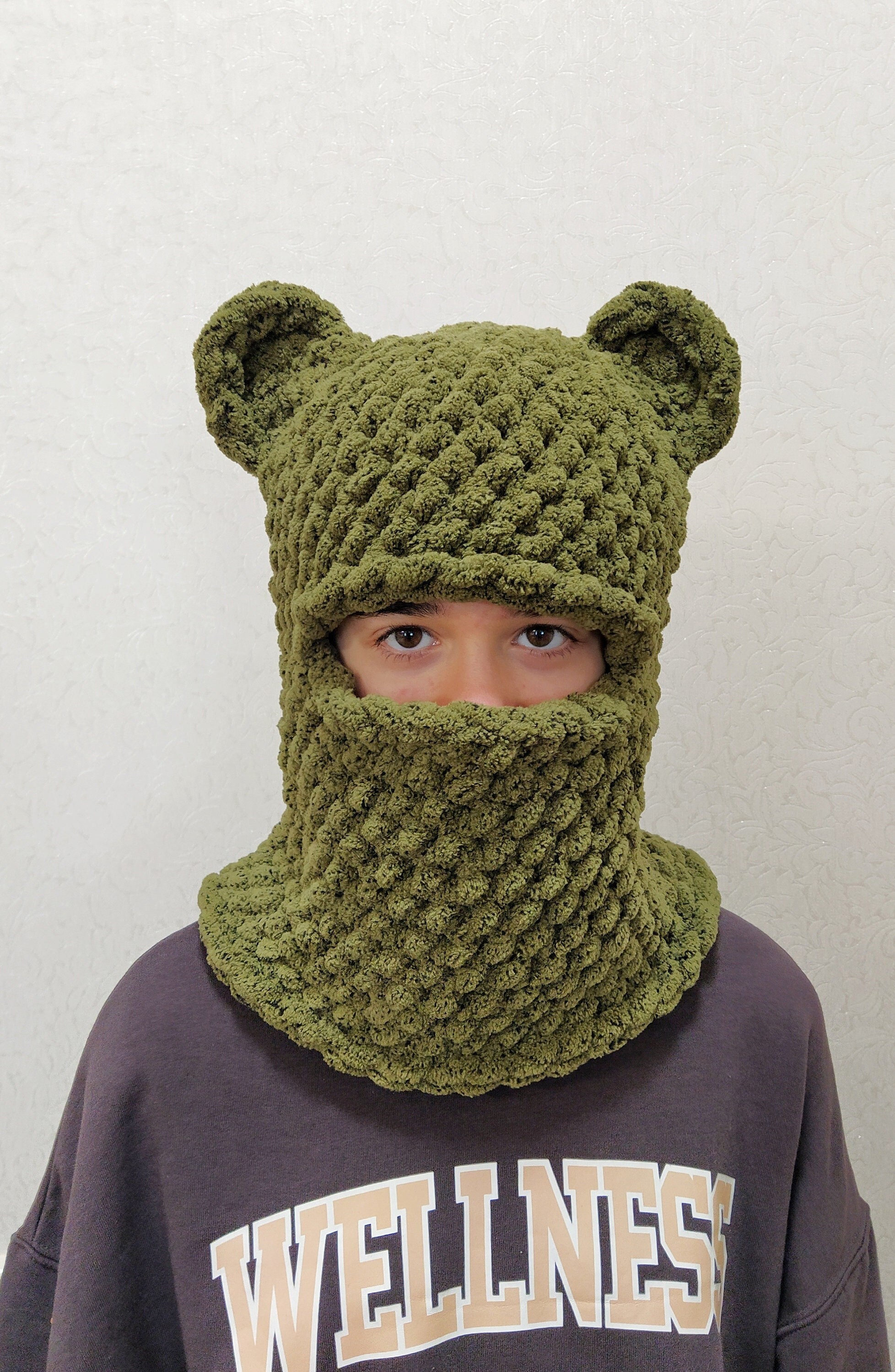 Balaclava Bear With Ears Knit Hat Balaklava Adult - Etsy Norway