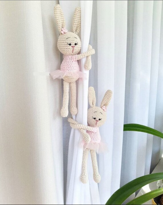 Set Of 2 Crochet Curtain Tie Backs Nursery Ballerina Bunny Etsy