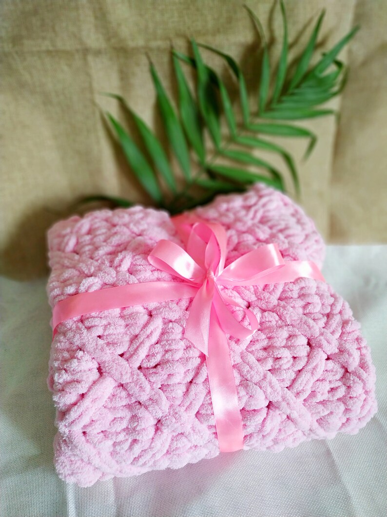 Plush Baby Blanket Crochet Plush Plaid Chunky Knit Blanket Etsy