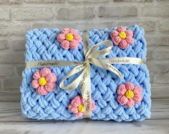Croshet Baby flower Blanket, Plush chunky Knit Blanket, New Mommy Gift, Baby Girl Blanket Plaid Newborn pregnancy Gift