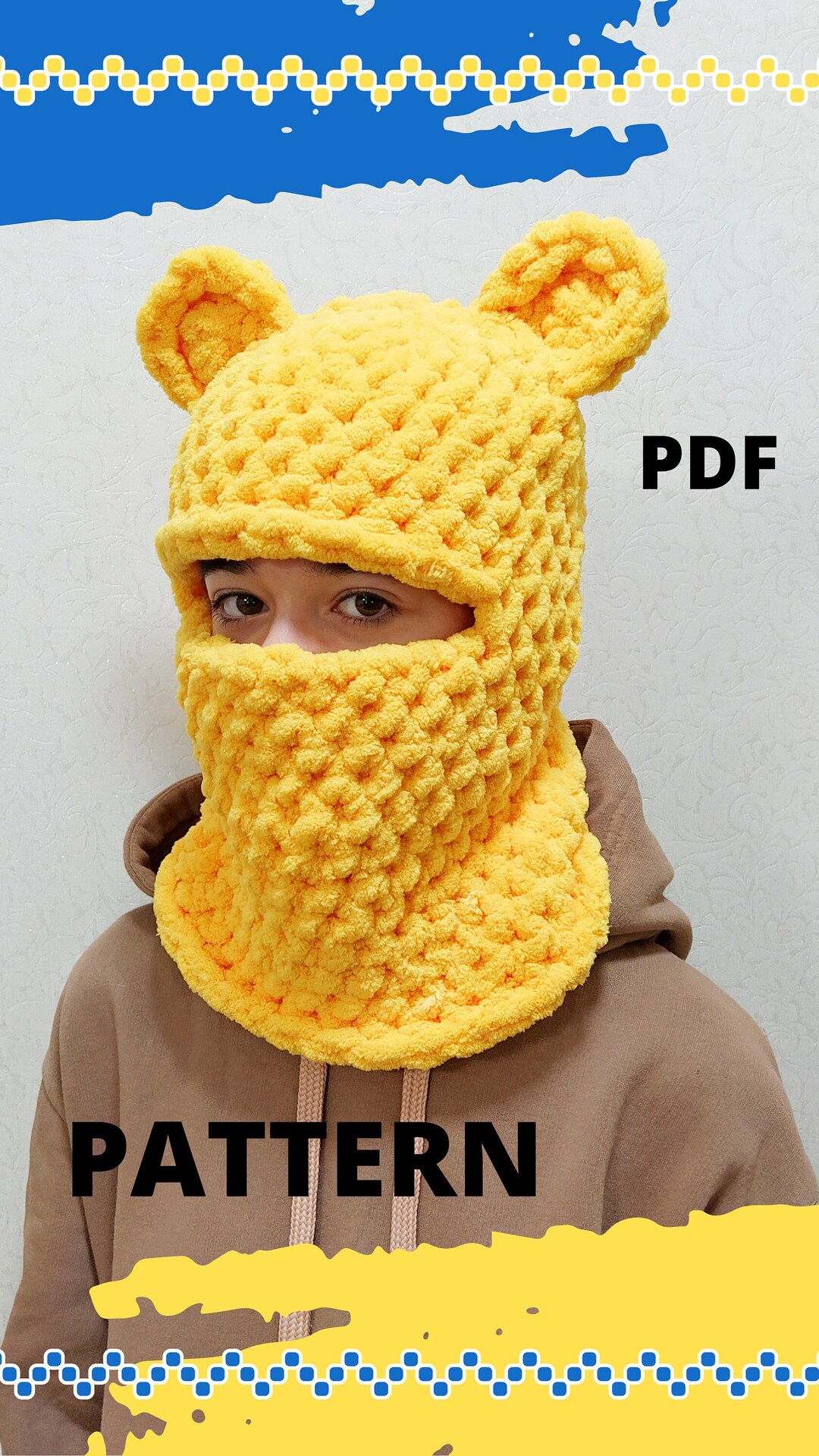 Balaclava Pattern PDF Bear With Ears Knit Hat Balaklava Seamless