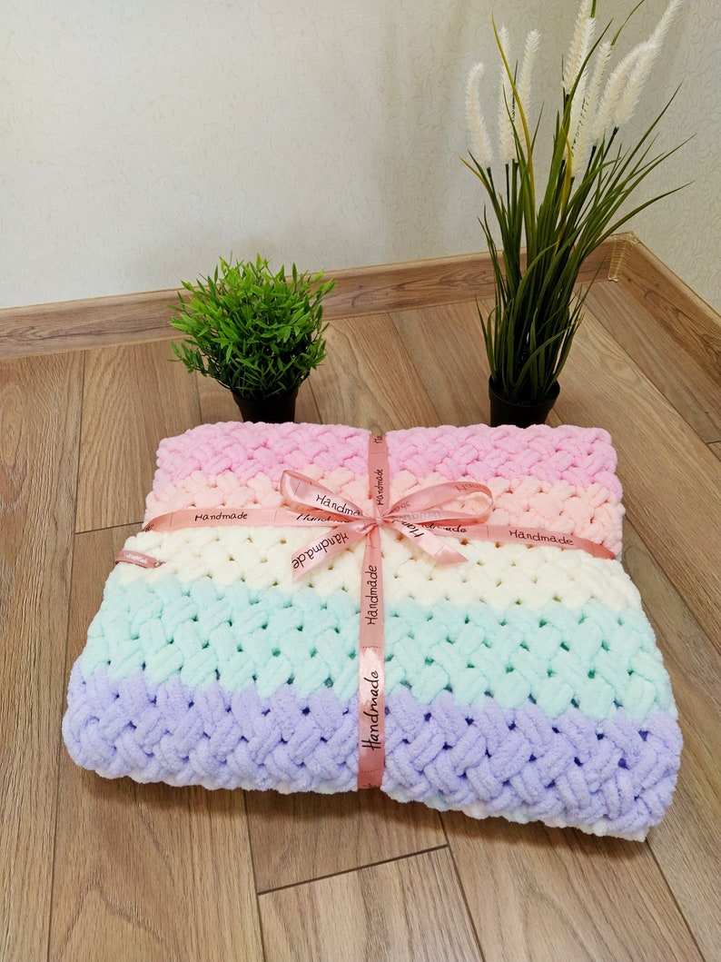 Rainbow Baby Blanket Crochet Baby Blanket Knit Plush Plaid Etsy