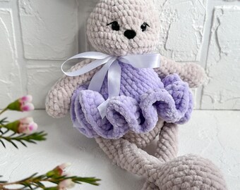 Crochet Ballerina Bunny Doll, Animal Amigurumi Bunny Toy, Knit Princess Rabbit, Ballet lover gift, nursery decor