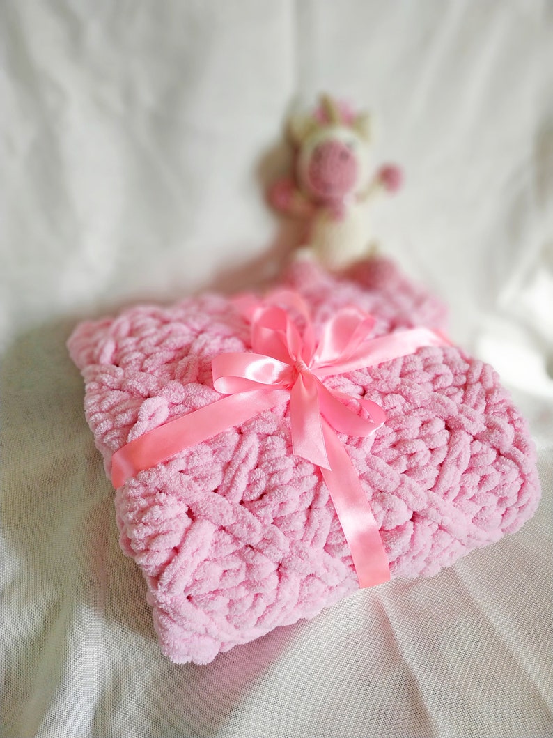 Plush Baby Blanket Crochet Plush Plaid Chunky Knit Blanket Etsy