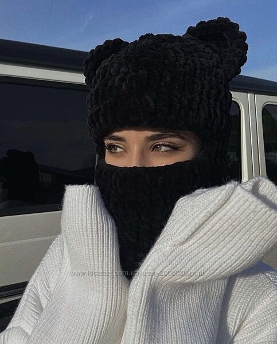 Balaclava Full Face Cover, Hand Knitted Wool Balaclava in