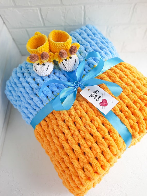 Ukrainian baby gift striped blanket newborn baby booties giraffes new baby shower gift