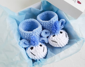Knit baby booties for boy, unicorn baby gift, crochet baby shoes, baby outfit clothes, baby shower Gift