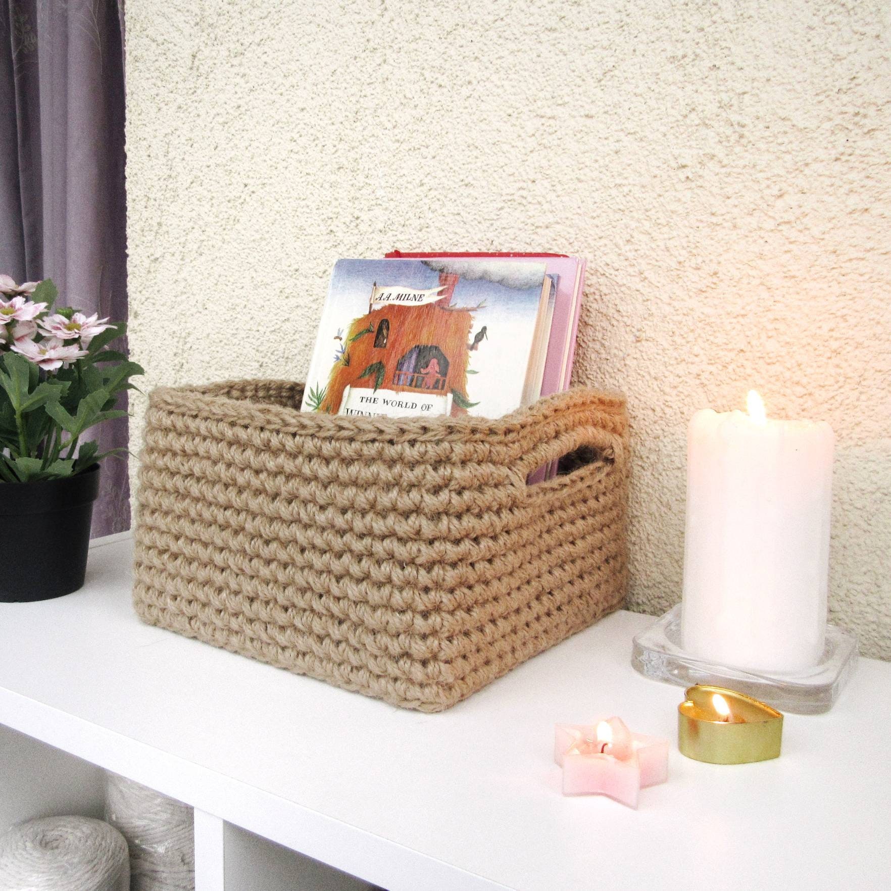 Jute Square Storage Basket for Shelves Eco Friendly Books Etsy