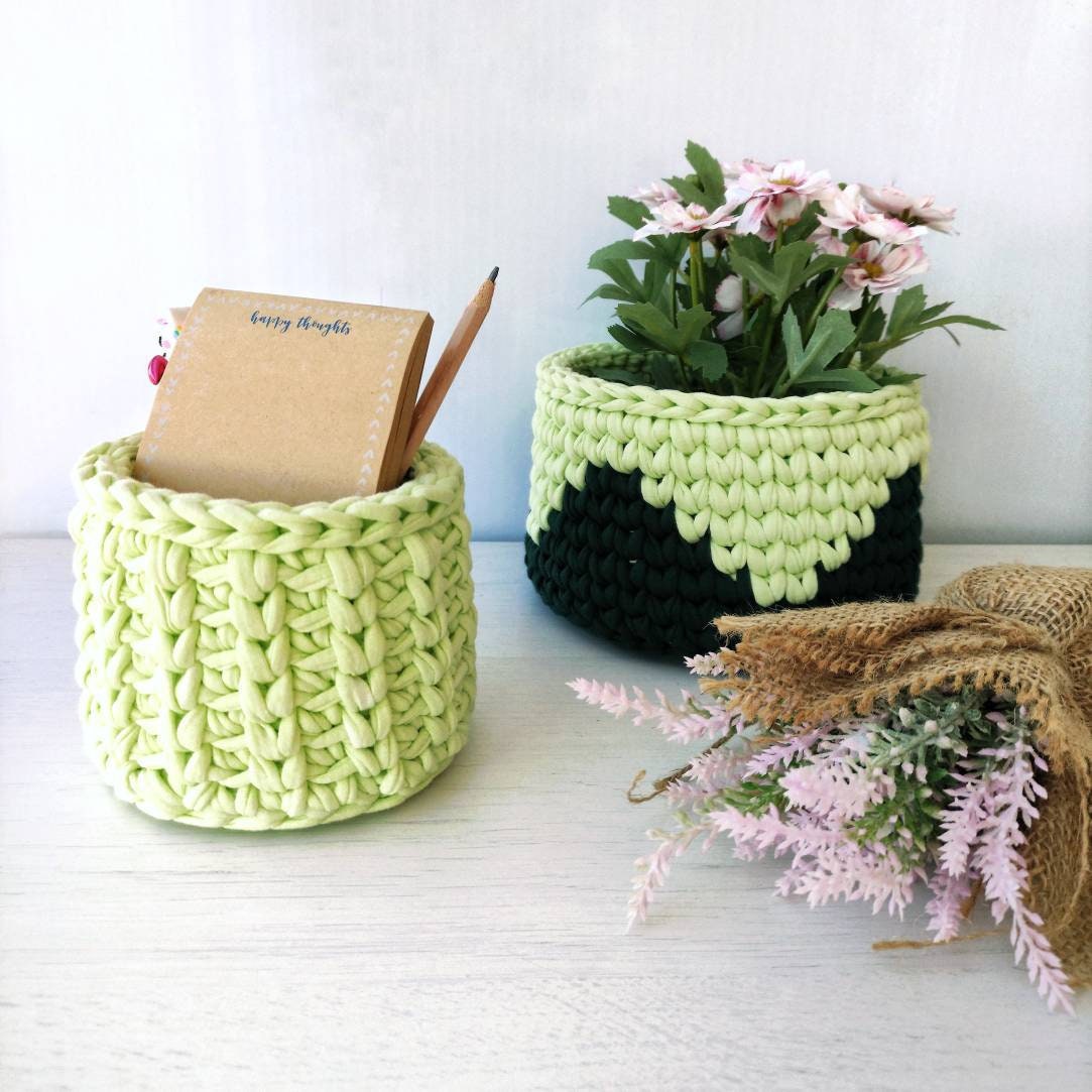 Green Storage Basket Set Office Desk Basket Pencil Holder Etsy