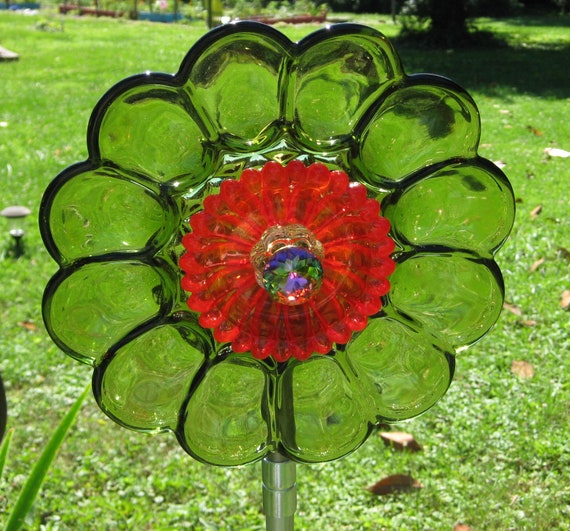 Garden Flower Handmade Glass Yard Art Iridescent Sun Etsy