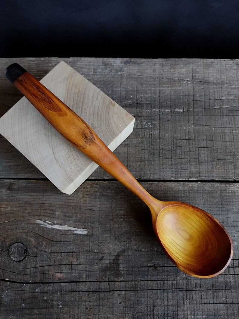 9.7 hand carved wooden serving spoon with comfortable Etsy