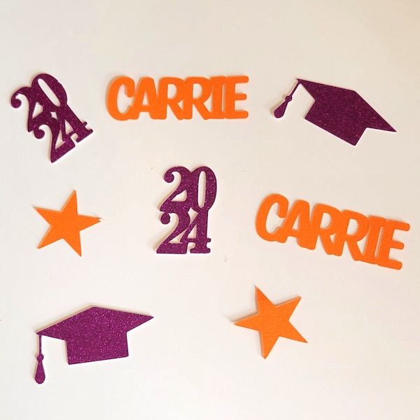 Graduation Confetti, Graduation Party Decorations, 2024 Graduation Confetti, Personalized Name Confetti, 2024 Confetti, Orange and Purple