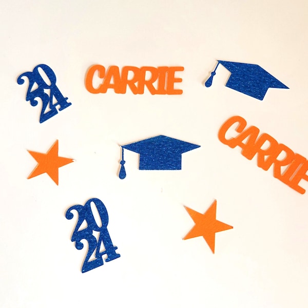 Graduation Confetti, Graduation Party Decorations, 2024 Graduation Confetti, Personalized Name Confetti, 2024 Confetti, Orange and Blue Grad