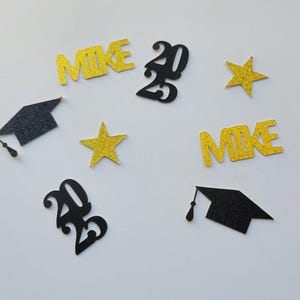 Graduation Confetti, Graduation Party Decorations, 2025 Graduation Confetti, Personalized Name Confetti, 2025 Confetti, Black and Gold Grad