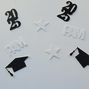 Graduation Confetti, Graduation Party Decorations, 2025 Graduation Confetti, Personalized Name Confetti, 2025 Confetti, Black and White