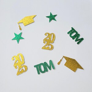 Graduation Confetti, Graduation Party Decorations, 2025 Graduation Confetti, Personalized Name Confetti, 2025 Confetti, Green and Gold