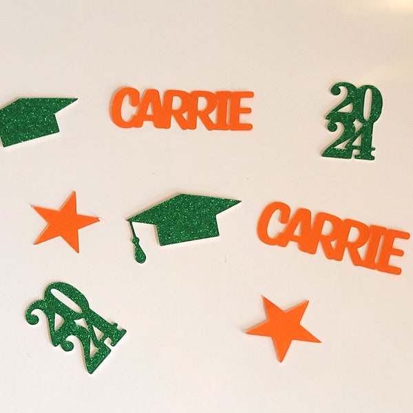 Graduation Confetti, Graduation Party Decorations, 2024 Graduation Confetti, Personalized Name Confetti, 2024 Confetti, Orange and Green