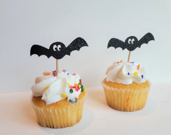 Cupcake Toppers, Halloween Cupcake Toppers, Bat Cupcake Topper, Happy Halloween Decor, Halloween Party Favors, Trick or Treat, Cupcake