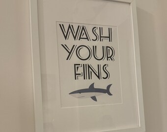 Digital Bathroom Print-Wash Your Fins