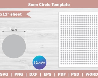 8mm Circle Template, 8mm Circle Template, Circle Collage Sheet, Circle Label Template, 8.5"x11" Sheet, Printable, INSTANT DOWNLOAD