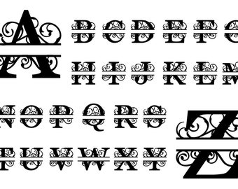 Dividir monograma SVG, dividir letra svg, dividir letras de monograma, dividir alfabeto svg, fuente para cricut, fuente para cricut DESCARGA INSTANTÁNEA