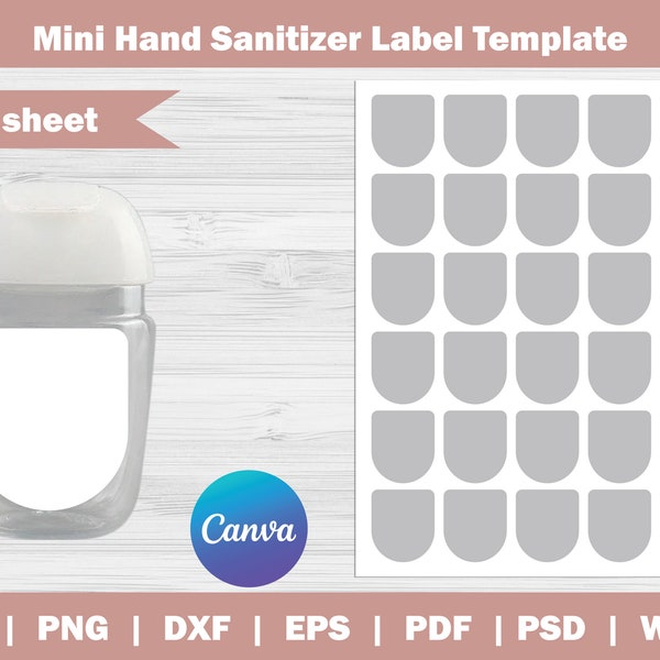 Mini Hand Sanitizer Etikettenvorlage SVG, Eps, Dxf, Pdf, Ms Word Docx, Png, Psd, 8,5 "x 11" Bogen, printable, INSTANT DOWNLOAD