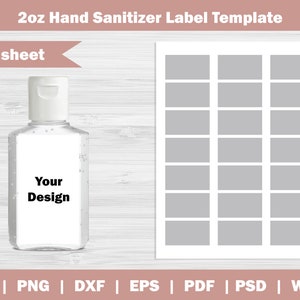 2オンス ハンドサニタイザー ラベル テンプレート SVG、Eps、Dxf、Pdf、Ms Word Docx、Png、Psd、8.5"x11" シート、印刷可能、即時ダウンロード