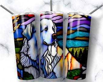 Stained Glass Great Pyrenees, 20oz Skinny Tumbler, Sublimation Design Template, Straight, Pet Lover Wrap, Great Pyrenees Png, COMMERCIAL USE