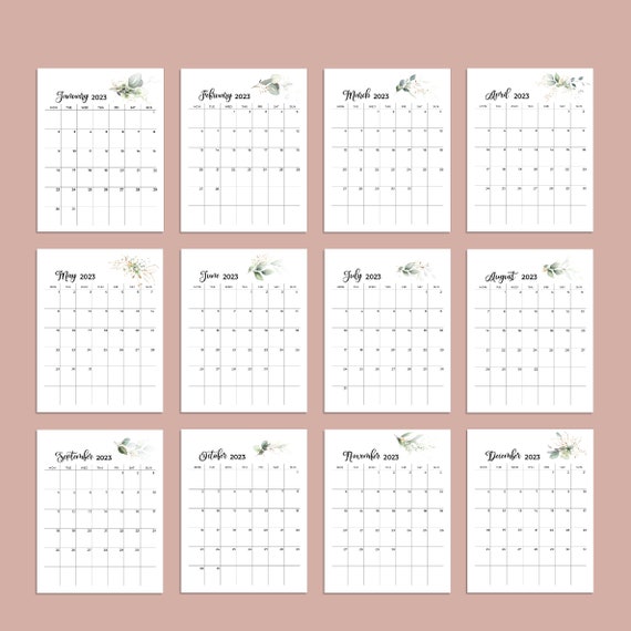 2022, 2023, 2024 Calendar, Printable Calendar, Portrait Monthly Calendars,  A4 Size, Letter Size, Monday Start, Downloadable Calendar - Etsy