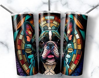 Stained Glass French Bulldog, 20oz Skinny Tumbler, Sublimation Design Template, Straight, Pet Lover Wrap, French Bulldog Png, COMMERCIAL USE