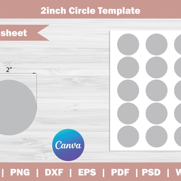 2" Circle Template, 2 inch Circle template, Circle Collage Sheet, Circle label template, 8.5"x11" Sheet, Printable, INSTANT DOWNLOAD