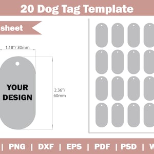 Dog Tag Template SVG, Dog Tag Template Cricut, Svg, Eps, Dxf, Pdf, Ms Word Docx, Png, Psd, 8.5"x11" Sheet, Imprimable, TÉLÉCHARGEMENT INSTANTANÉ