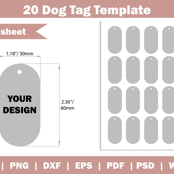 Dog Tag Template SVG, Dog Tag Template Cricut, Svg, Eps, Dxf, Pdf, Ms Word Docx, Png, Psd,8.5"x11" Sheet, Printable, INSTANT DOWNLOAD
