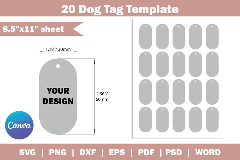 Dog Tag Template SVG, Dog Tag Template Cricut, Svg, Eps, Dxf, Pdf, Ms Word Docx, Png, Psd,8.5x11 Sheet, Printable, INSTANT DOWNLOAD image 1
