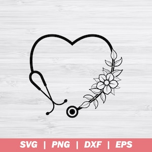 Stéthoscope floral SVG, stéthoscope de cœur de fleur svg, infirmière svg, cœur svg, stéthoscope svg, soins infirmiers svg, fichiers svg pour cricut