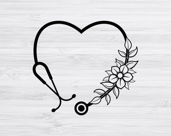 Floral Stethoscope SVG, Flower Heart Stethoscope Svg, Nurse Svg, Heart Svg,Stethoscope Svg, Nursing Svg, Svg Files For Cricut